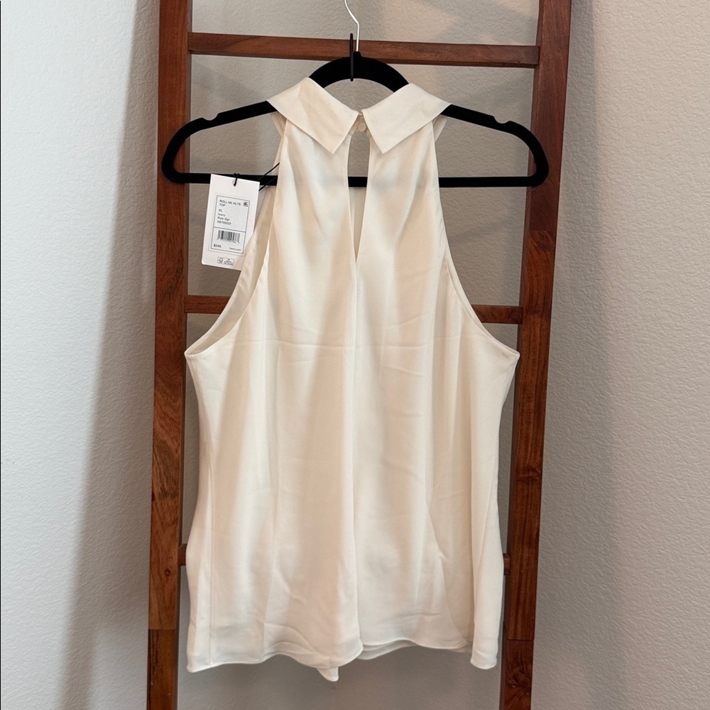 Theory Roll Neck Halter High-Neck Sleeveless Blouse NWT In Ivory Size XL - Picture 4 of 9